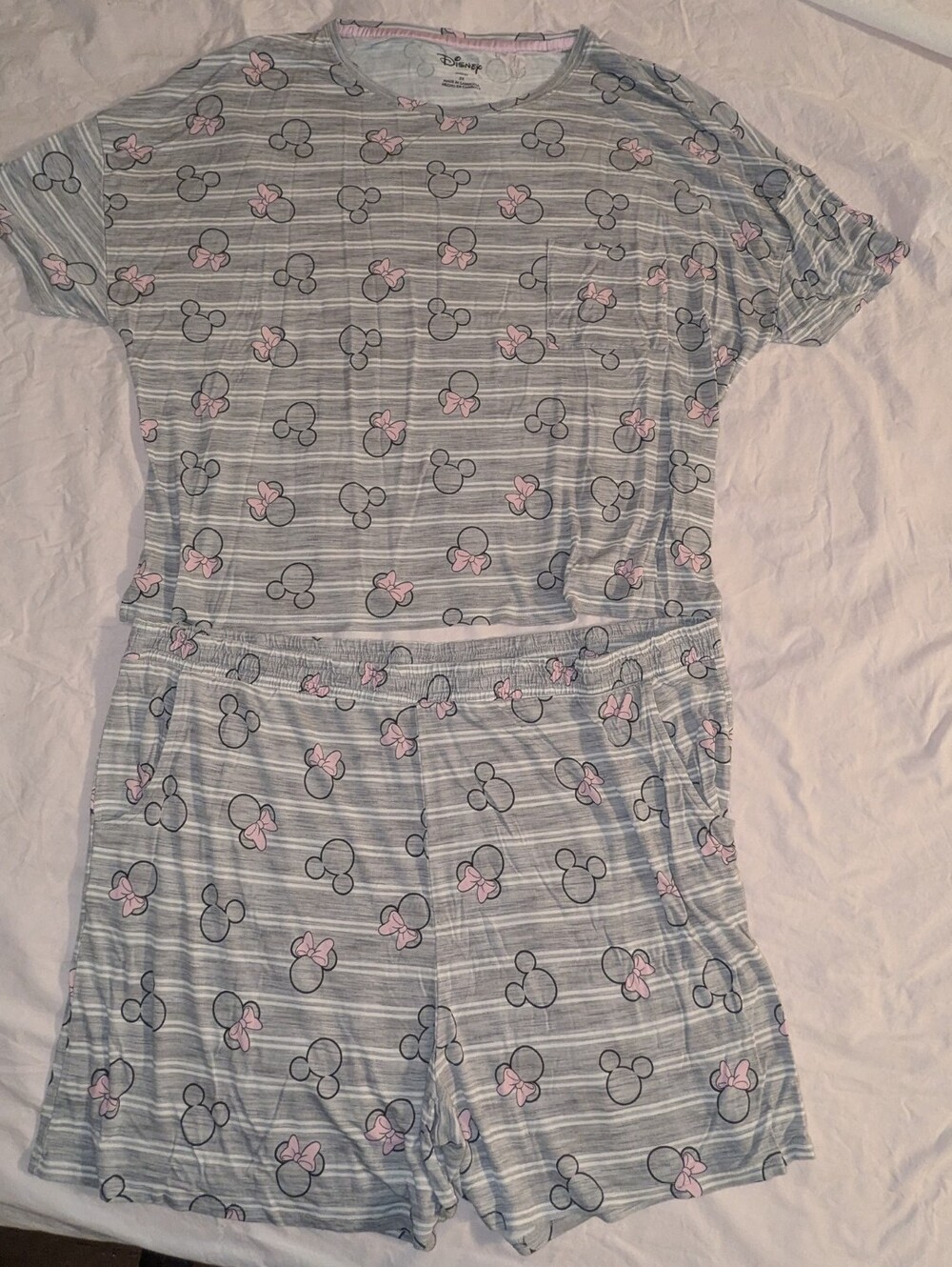 Disney Pajama Set Shirt & Shorts Elastic Waist Minnie Mouse Gray Women's Size 2X